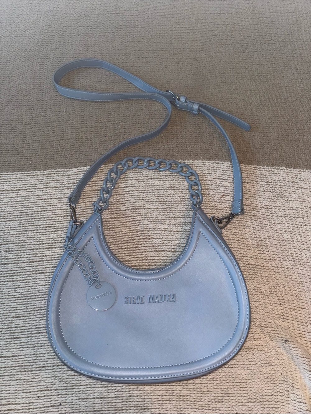 Steve Madden Light Blue Crescent Shoulder Bag with Chain Handle